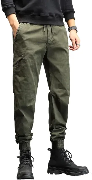Men's Relaxed Fit Cargo Pants Outdoor Hiking Work Pants with Multi Pockets Drawstring Tactical Trousers