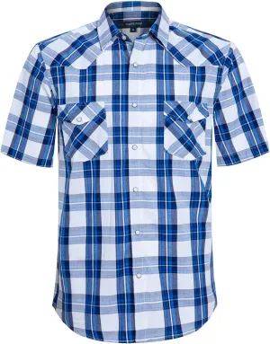Mens Short Sleeve Western Shirts with Pearl Snap Button Up Casual Regular Fit Plaid Shirts