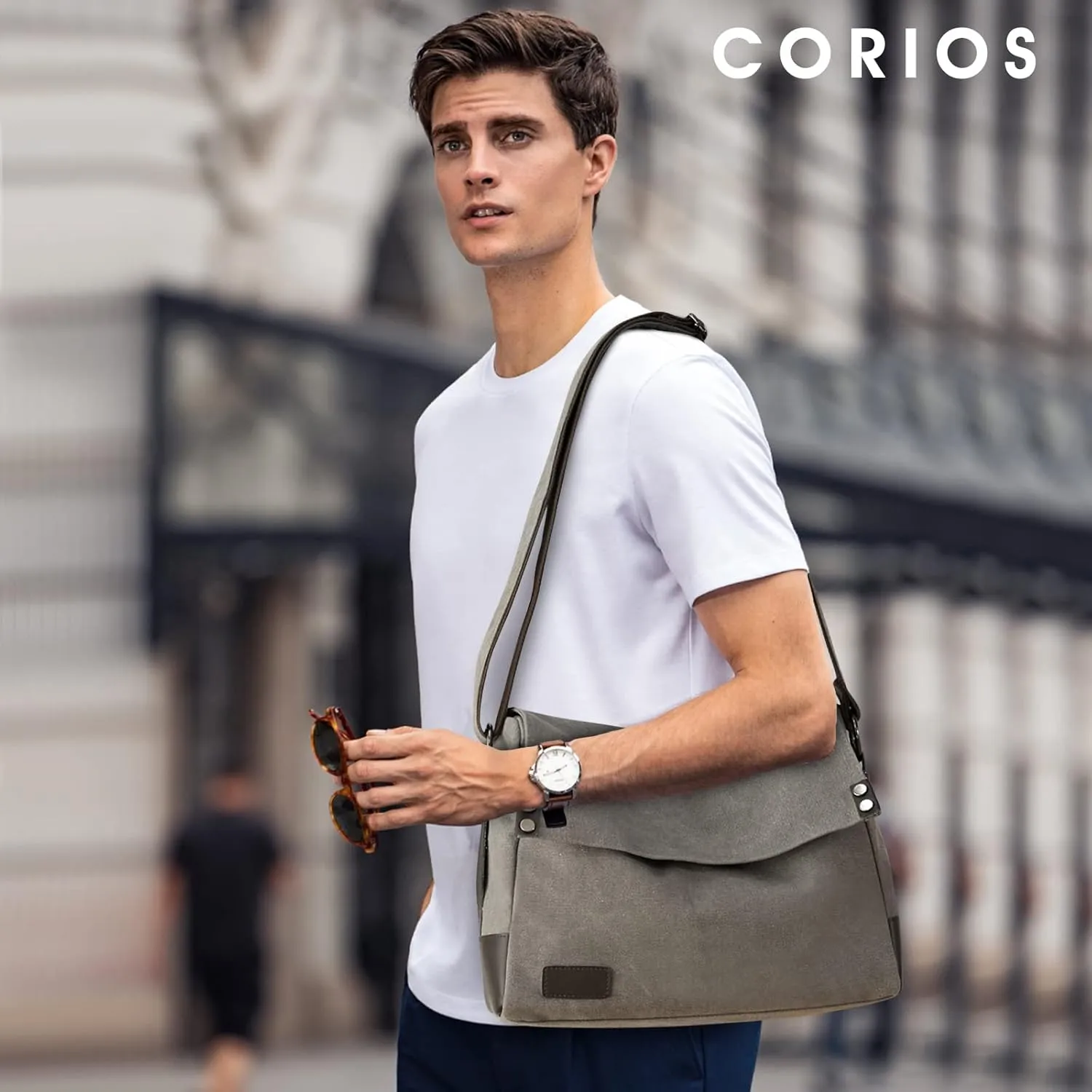Men's Shoulder Bag Canvas Crossbody Bag Casual Messenger Bag Laptop Bag for 13.3 inch Laptop Briefcase Satchel Bag