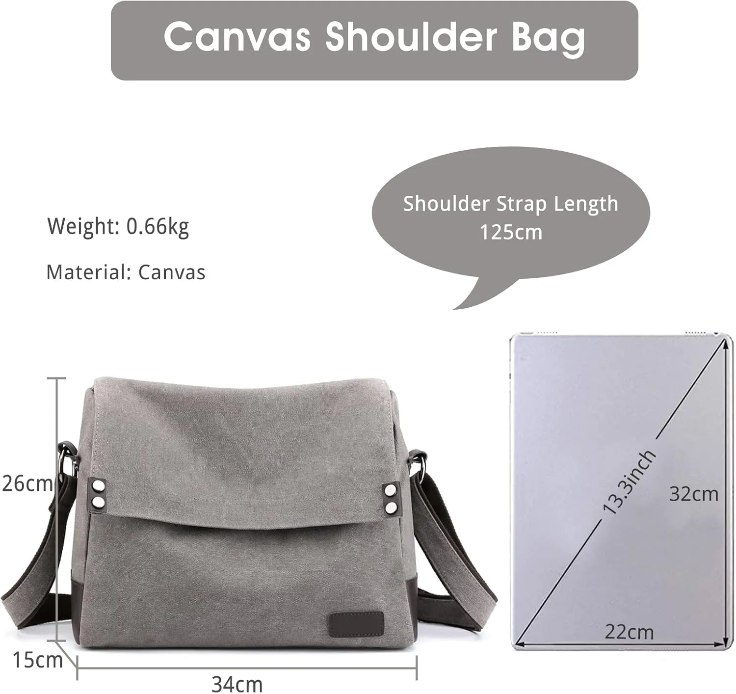 Men's Shoulder Bag Canvas Crossbody Bag Casual Messenger Bag Laptop Bag for 13.3 inch Laptop Briefcase Satchel Bag