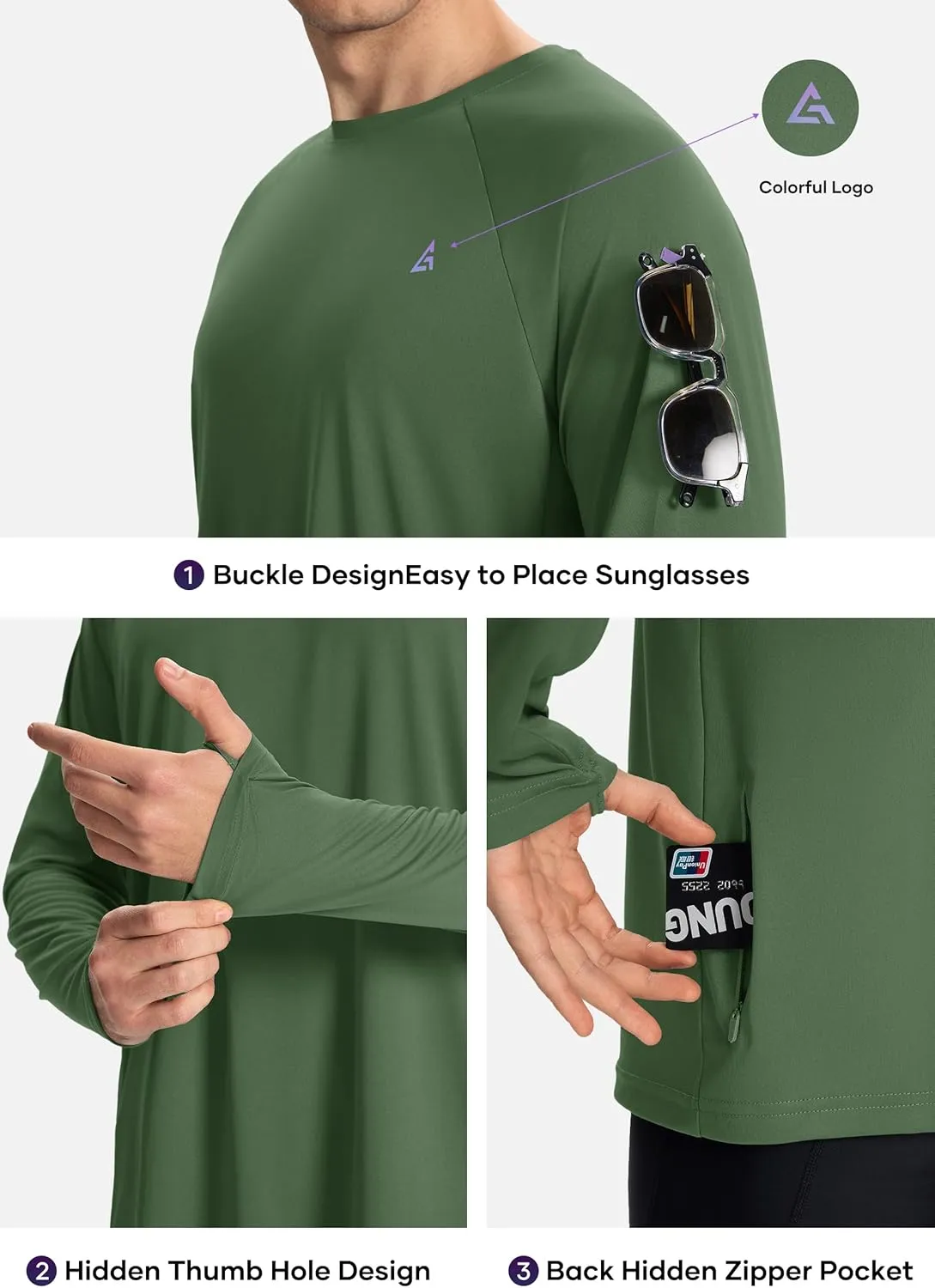 Men’s Sun Protection Shirts UPF 50  Long Sleeve UV Shirt Rash Guard for Men Quick Dry Swim Fishing Beach Athletic