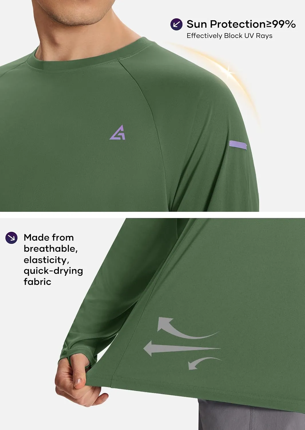 Men’s Sun Protection Shirts UPF 50  Long Sleeve UV Shirt Rash Guard for Men Quick Dry Swim Fishing Beach Athletic