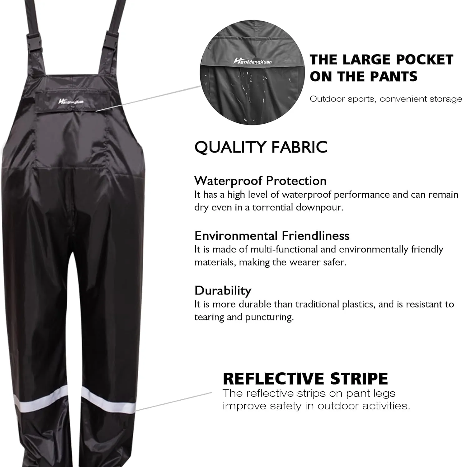 Men's Waterproof Rain Bib Overalls - Windproof Adjustable Outdoor Fishing Workwear Pants