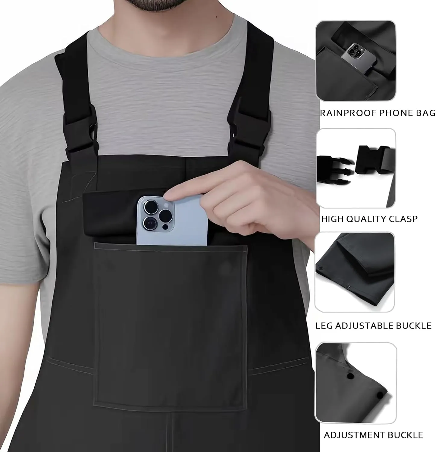 Men's Waterproof Rain Bib Overalls - Windproof Adjustable Outdoor Fishing Workwear Pants