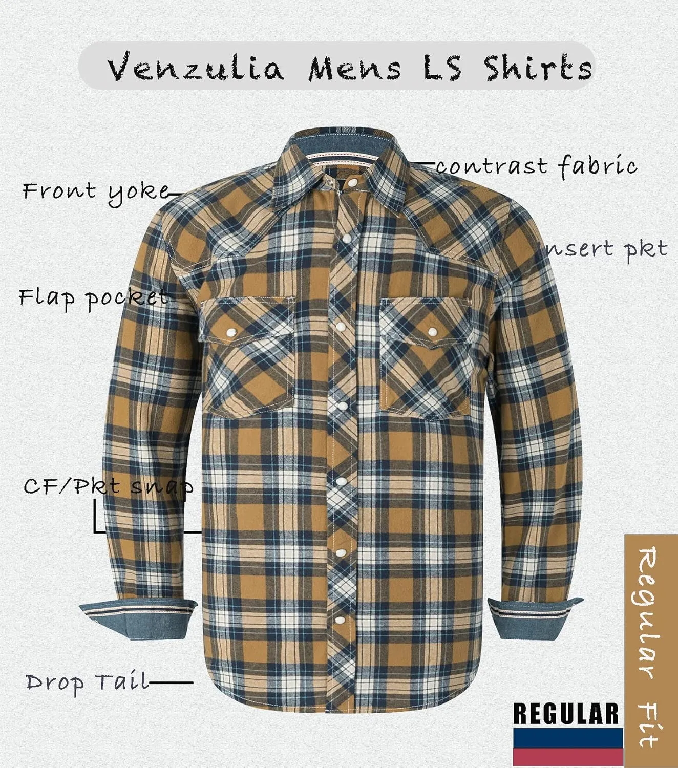 Men's Western Flannel Casual Shirt Two Pocket Long Sleeve Snap Shirt
