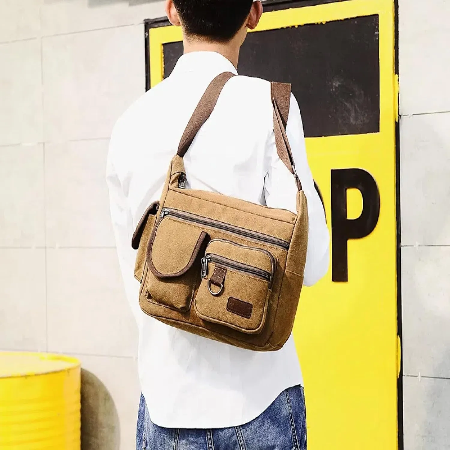 Men's Women's Vintage Canvas Crossbody Bag Travel Casual Shoulder Bag Men's Crossbody Tote Messenger Bag