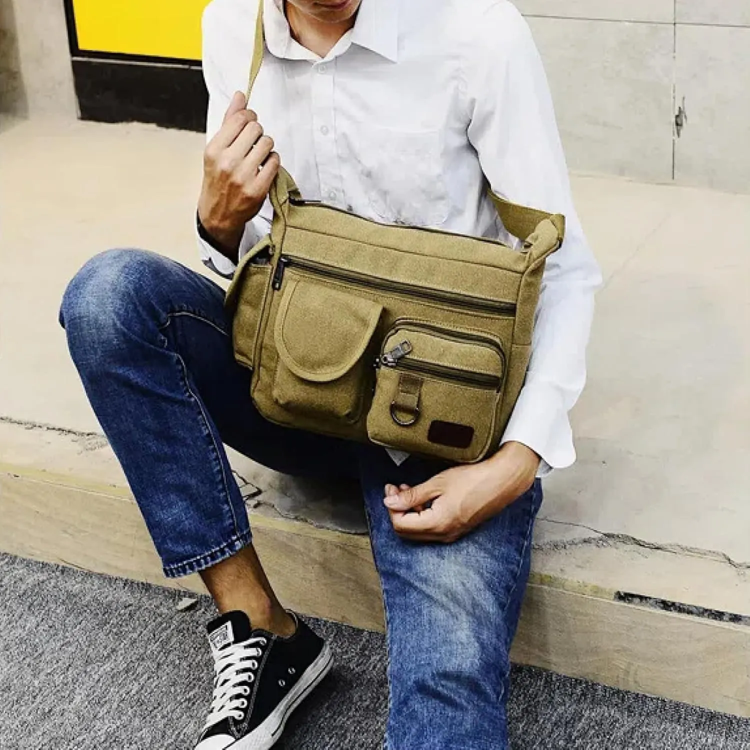 Men's Women's Vintage Canvas Crossbody Bag Travel Casual Shoulder Bag Men's Crossbody Tote Messenger Bag