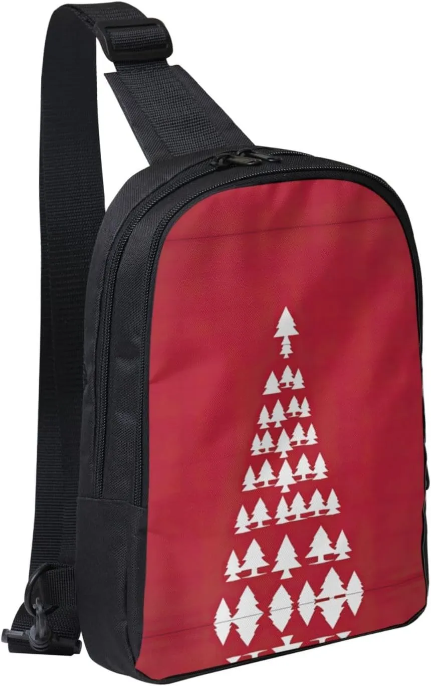 Merry Christmas Birch Tree Crossbody Chest Bag Lightweight Travel Hiking Shoulder Backpack For Men Women, Black