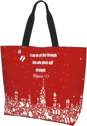 Merry Christmas Canvas Tote Bag Christmas Shoulder Bag for Women Men Casual Grocery Bags Jesus Bag for Christmas