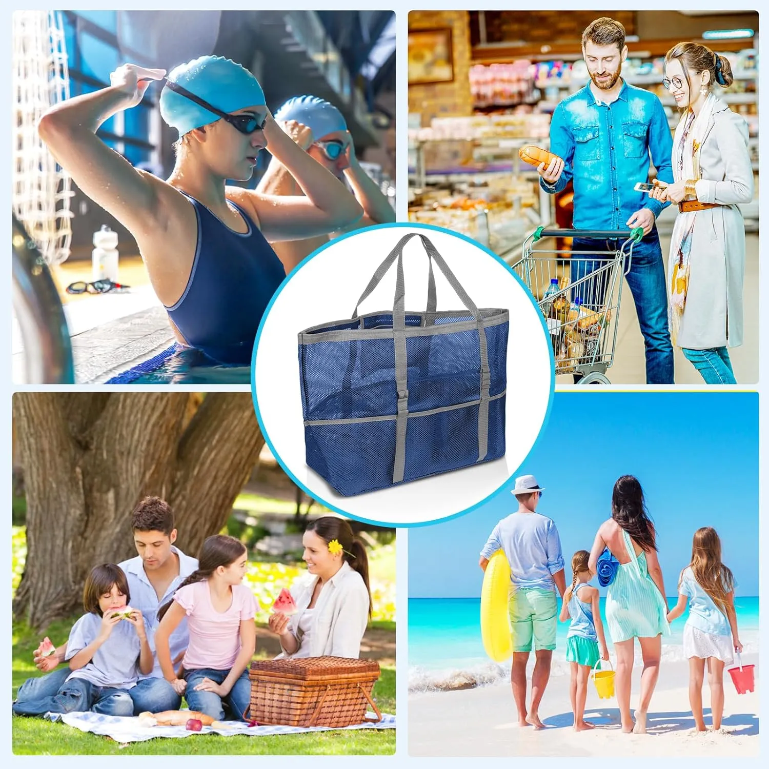 Mesh Beach Bag - Large Tote Bag for Family, Toys & Vacation Essentials