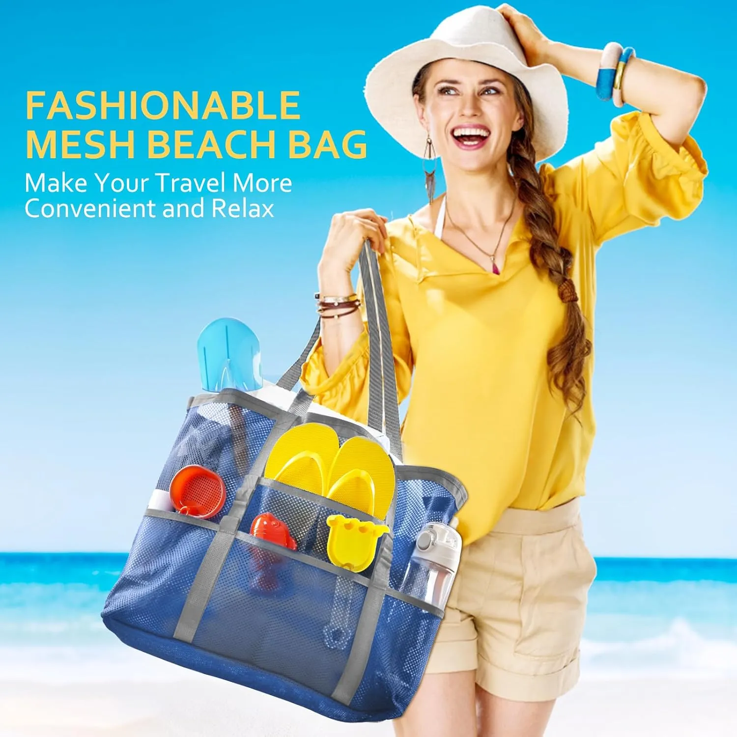 Mesh Beach Bag - Large Tote Bag for Family, Toys & Vacation Essentials