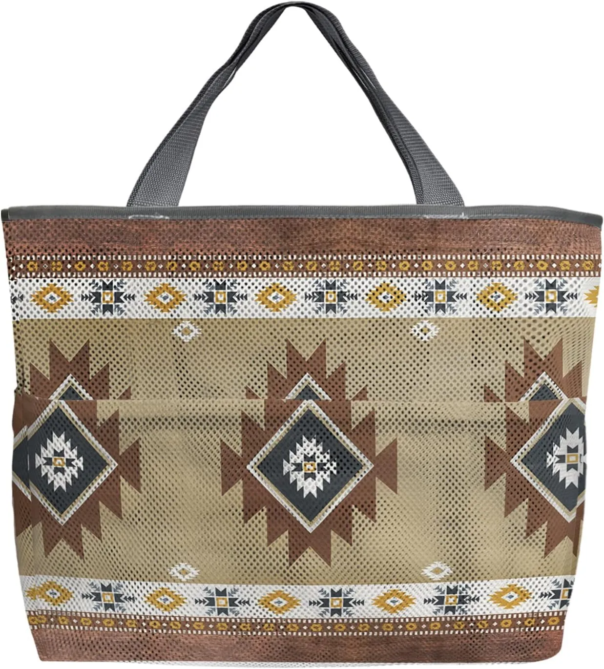 Mesh Beach Bag Oversized Tote Bags for Women Aztec Ethnic Style Boho Geometric Large Travel Pool Bags Grocery Toy Tote Bags