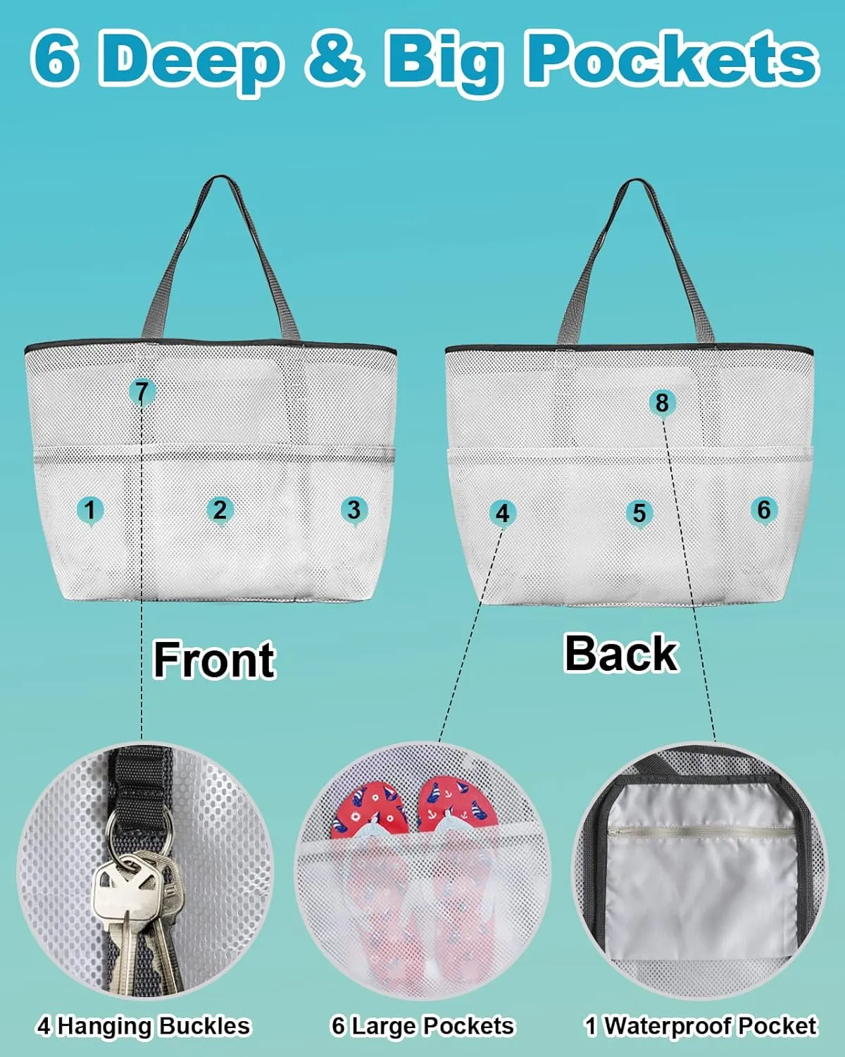 Mesh Beach Bag Oversized Tote Bags for Women Aztec Ethnic Style Boho Geometric Large Travel Pool Bags Grocery Toy Tote Bags