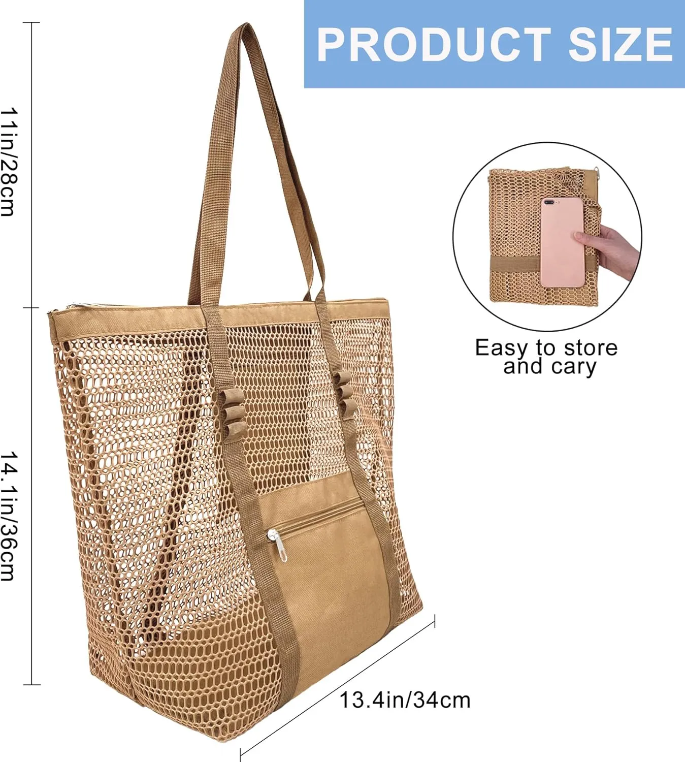 Mesh Beach Bags for Women with Zipper Foldable Hobo Tote Bag Vacation Shoulder Bags for Swimming Pools