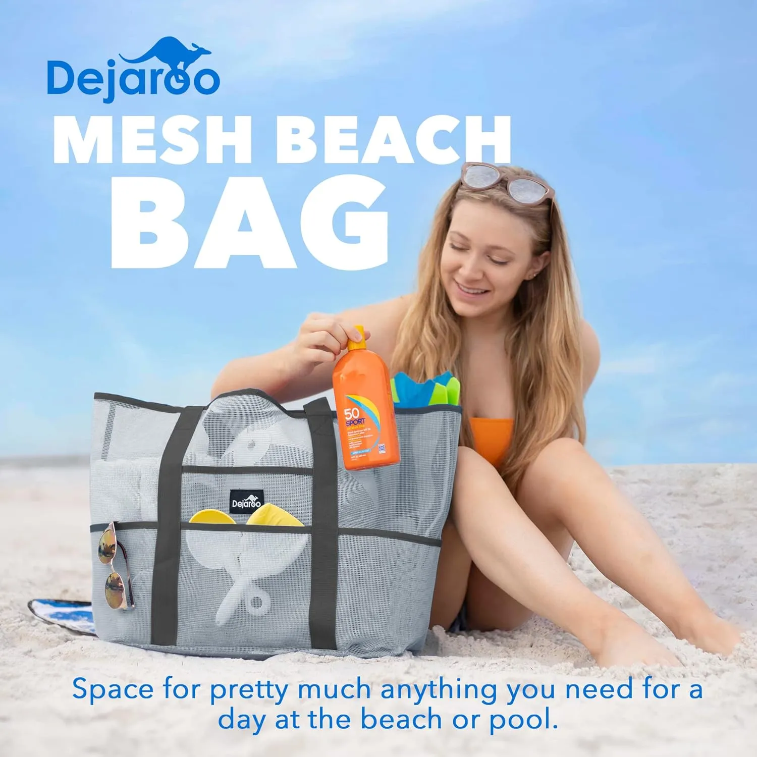 Mesh Sand Free Bag - Strong Lightweight Bag For Beach & Vacation Essentials. Tons of Storage!