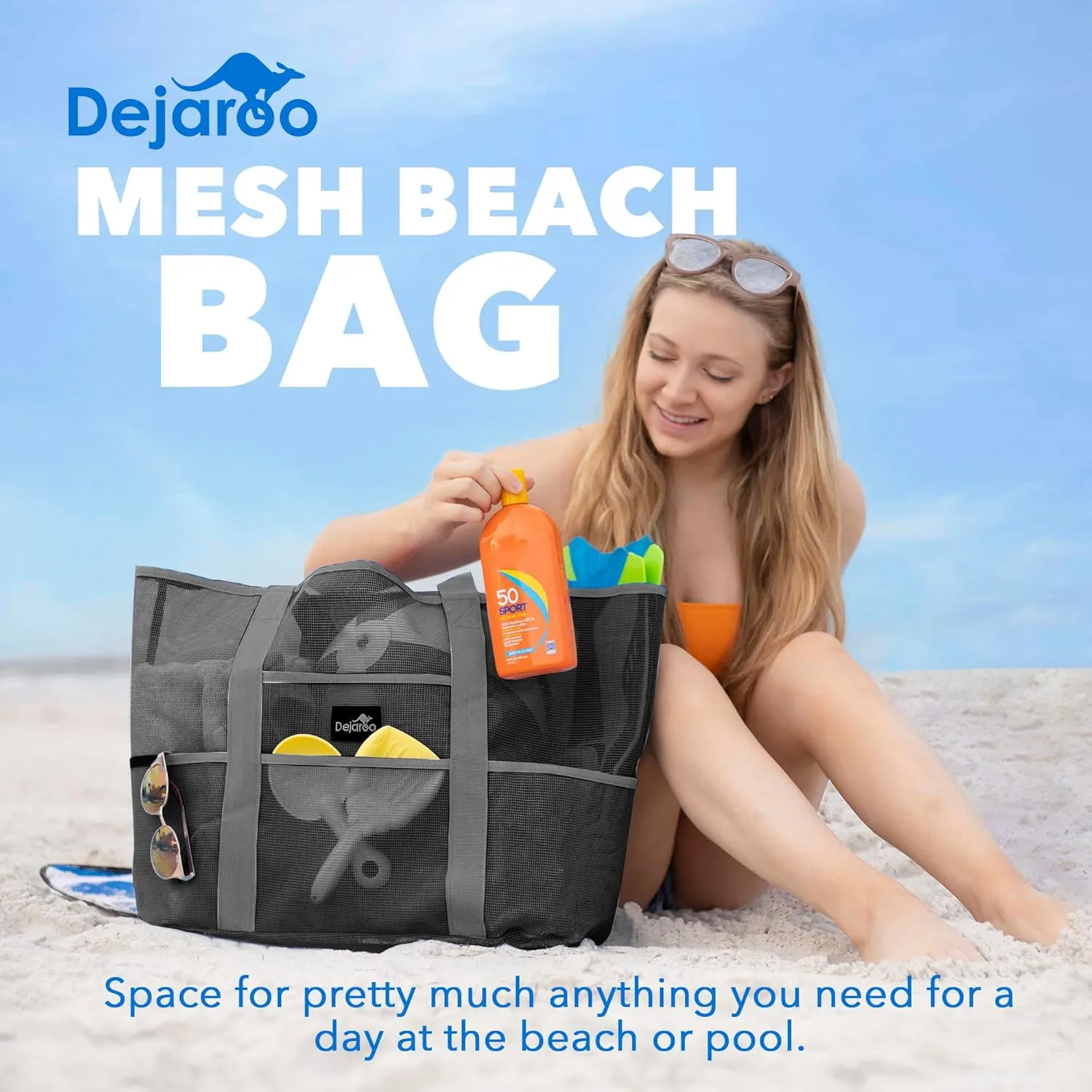 Mesh Sand Free Bag - Strong Lightweight Bag For Beach & Vacation Essentials. Tons of Storage!