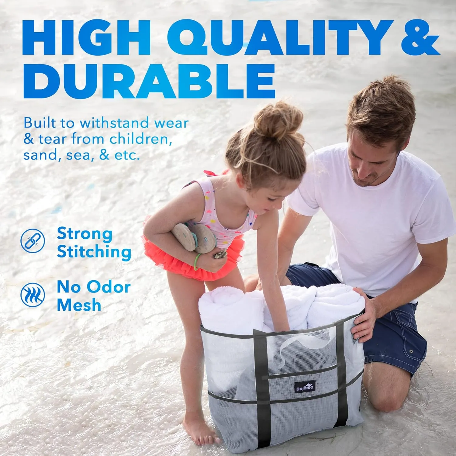 Mesh Sand Free Bag - Strong Lightweight Bag For Beach & Vacation Essentials. Tons of Storage!