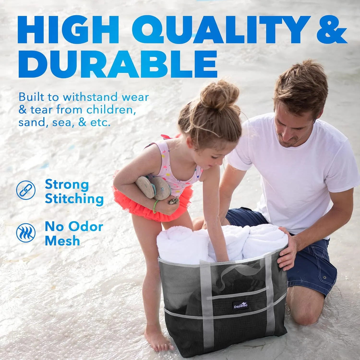 Mesh Sand Free Bag - Strong Lightweight Bag For Beach & Vacation Essentials. Tons of Storage!
