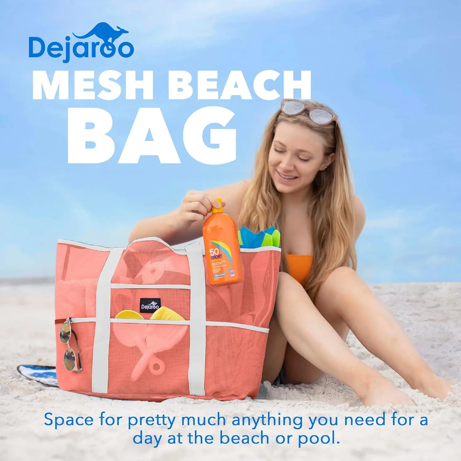 Mesh Sand Free Bag - Strong Lightweight Bag For Beach & Vacation Essentials. Tons of Storage!
