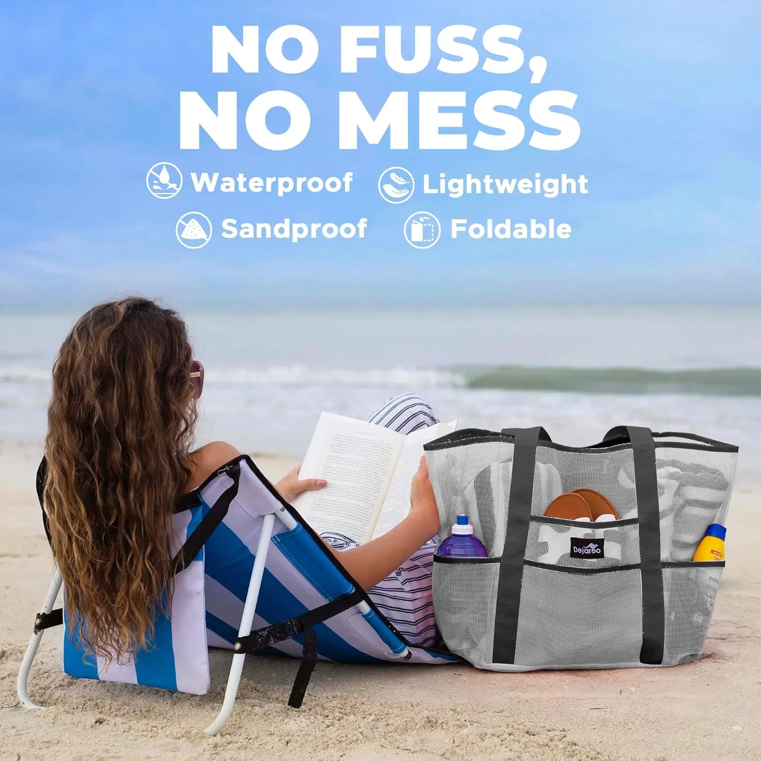 Mesh Sand Free Bag - Strong Lightweight Bag For Beach & Vacation Essentials. Tons of Storage!