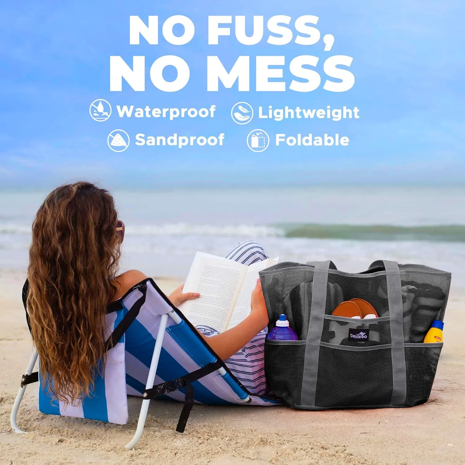 Mesh Sand Free Bag - Strong Lightweight Bag For Beach & Vacation Essentials. Tons of Storage!