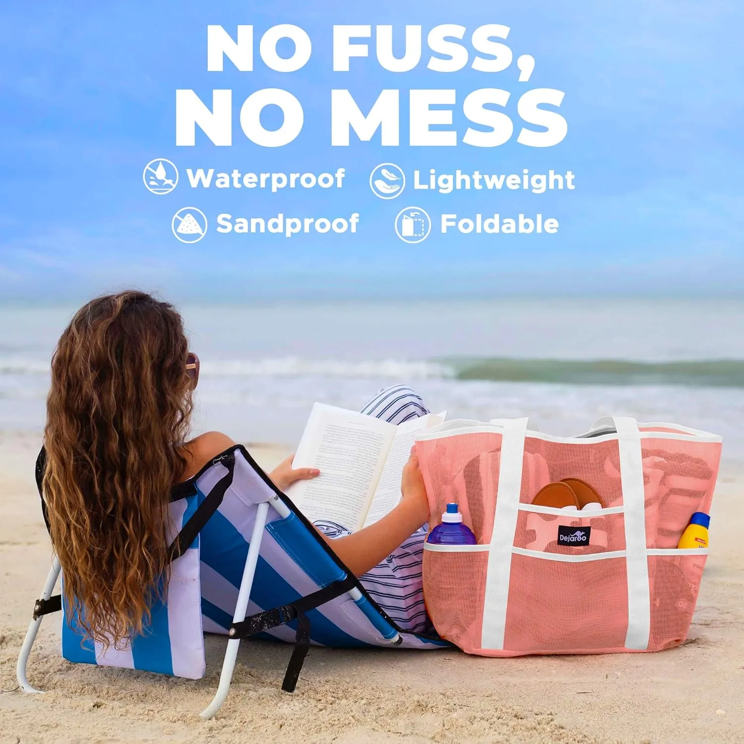 Mesh Sand Free Bag - Strong Lightweight Bag For Beach & Vacation Essentials. Tons of Storage!