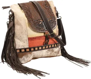 Messenger Hand Tooled Upcycled Wool Upcycled Canvas Hair-On Genuine Leather Women Bag Western Handbag Purse | Womens Western Handbags | Leather Belt Bag for Women | Womens Handbags Summer