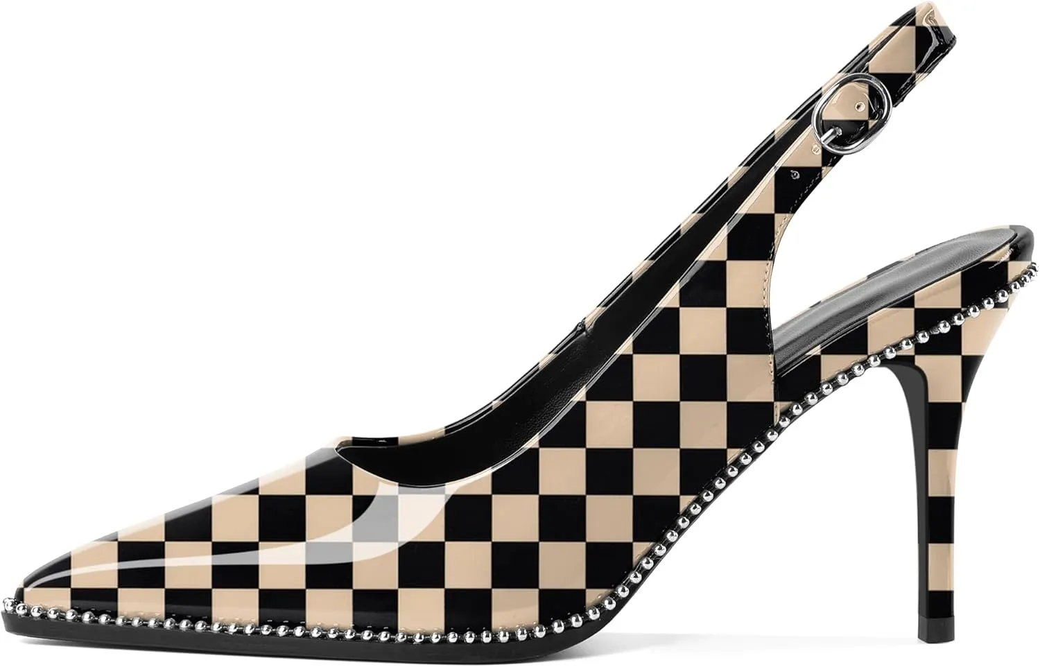 Mettesally Women's Beaded Slingback Pumps Stilettos Heels Closed Pointed Toe Fashion Dress Shoes 3.5 Inches
