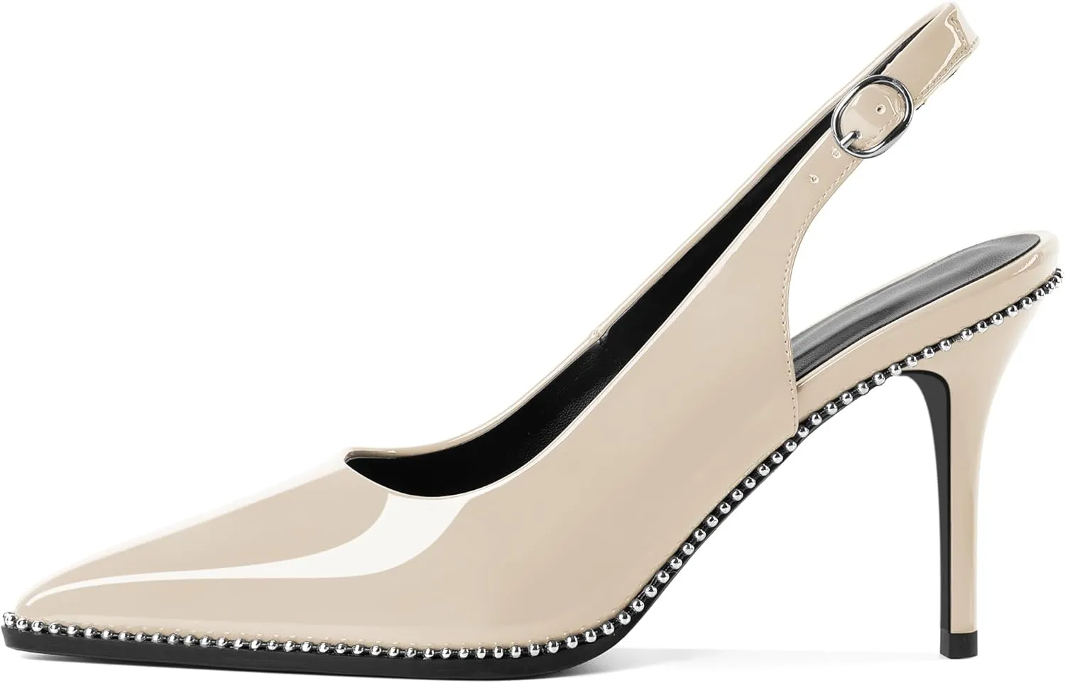 Mettesally Women's Beaded Slingback Pumps Stilettos Heels Closed Pointed Toe Fashion Dress Shoes 3.5 Inches