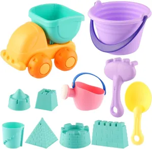 MIFXIN Kids Beach Toys Toddlers Sand Toys Set 11pcs with Sand Truck Bucket Shovels Rakes Beach Castle Molds Water Can