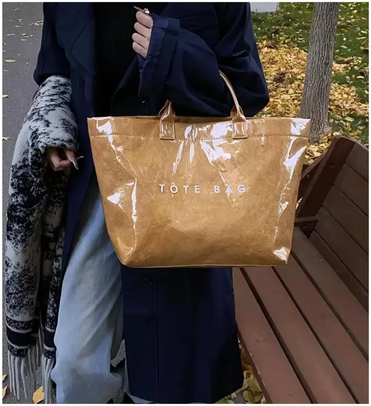 MINGRI Large Tote Bags for Women,Mother's Day Gifts,PVC Plastic Totes Bag,Carry All Bag Kraft Paper Shoulder Handbag