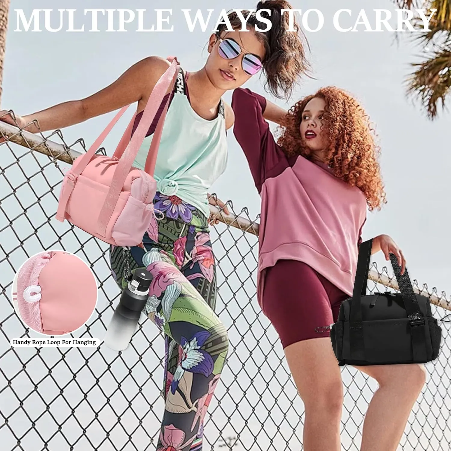 Mini Gym Bag for Women & Girls with Wet Compartment Small Gym Tote Bag Waterproof Travel Duffle Bag Cute Workout Sports Bag, Black