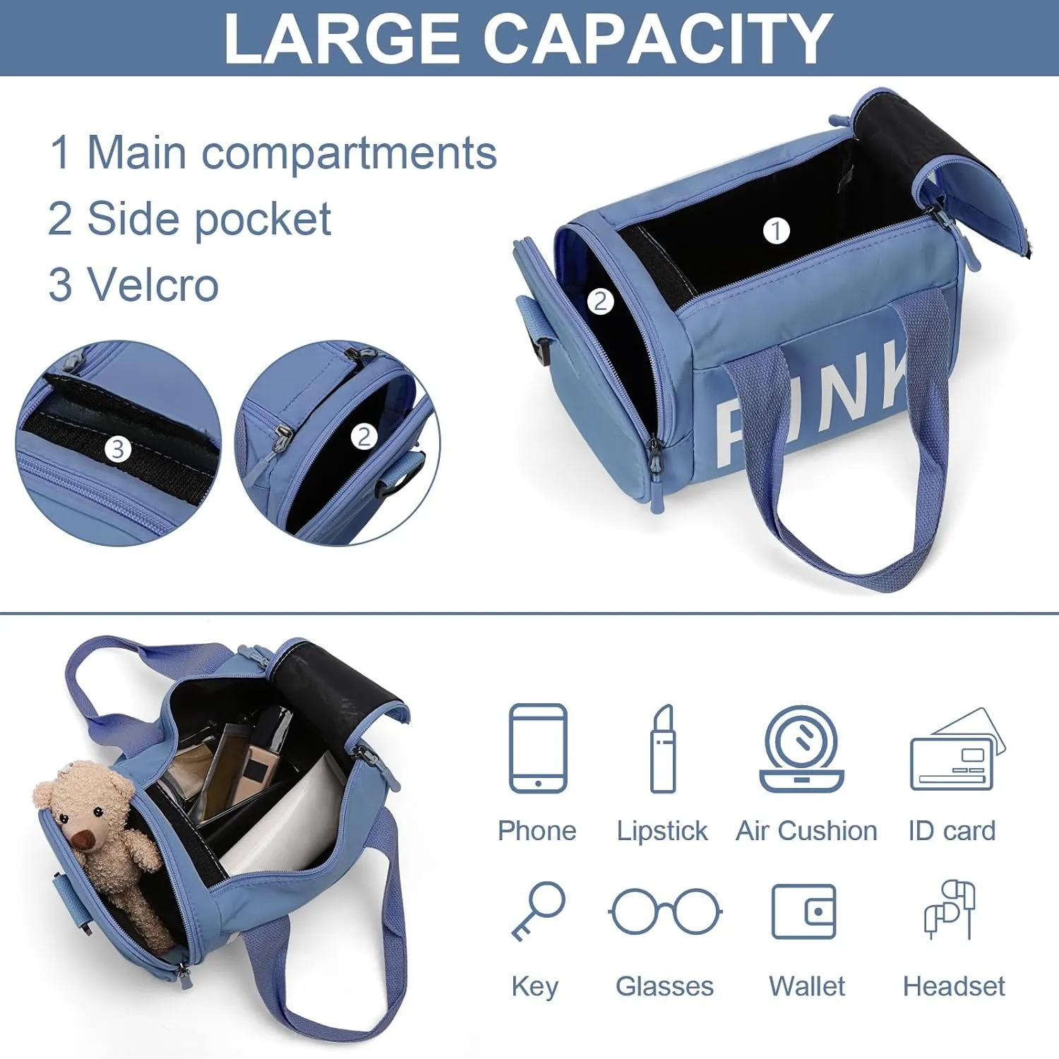 Mini Small Crossbody Bag Gym Bag for Women Men, Cute Small Duffle Bag Aesthetic Sports Handbag, Waterproof Gym Tote Bag Portable Fitness Shoulder Bag for Sports Travel (Blue-a)