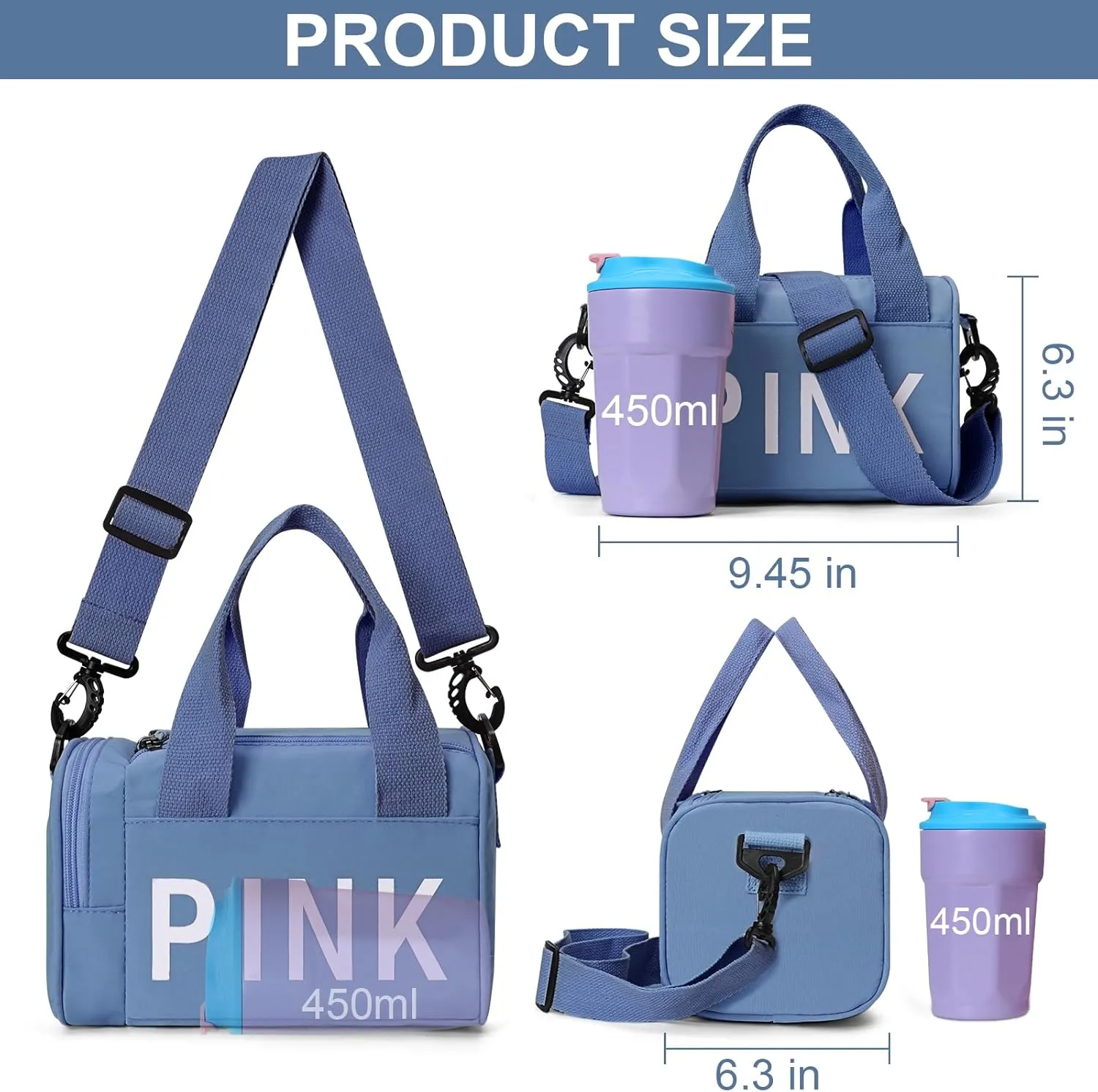 Mini Small Crossbody Bag Gym Bag for Women Men, Cute Small Duffle Bag Aesthetic Sports Handbag, Waterproof Gym Tote Bag Portable Fitness Shoulder Bag for Sports Travel (Blue-a)