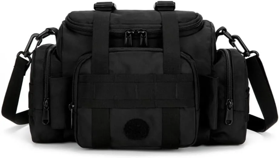 MiOYOOW Fishing Tackle Bag, Waterproof Cross Body Fish Tackle Storage Bag with Rod Holder & Multiple Equipment Pockets Lightweight Fishing Shoulder Pack for Saltwater Freshwater Fishing