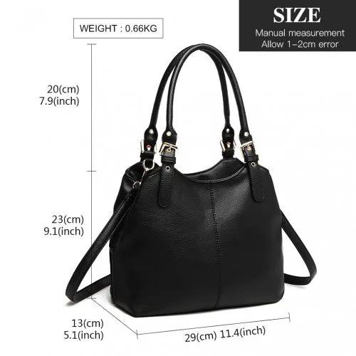 Miss Lulu Multi Compartment Shoulder Bag - Black