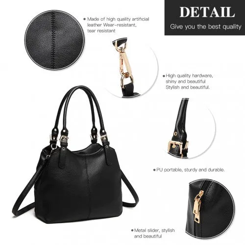 Miss Lulu Multi Compartment Shoulder Bag - Black