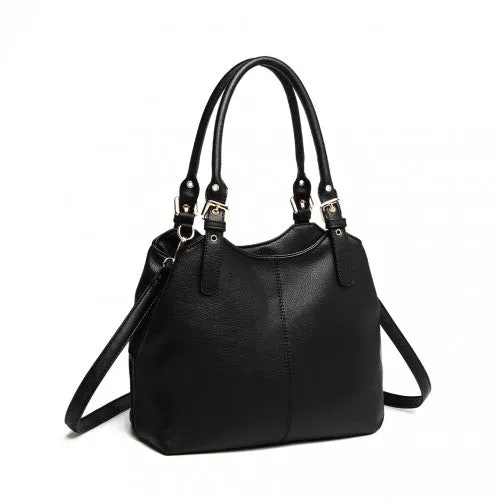Miss Lulu Multi Compartment Shoulder Bag - Black