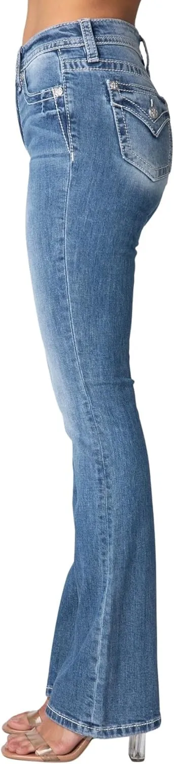 Miss Me Women's Winged Faux Flap Pocket Mid-Rise Bootcut Jeans