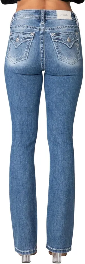 Miss Me Women's Winged Faux Flap Pocket Mid-Rise Bootcut Jeans