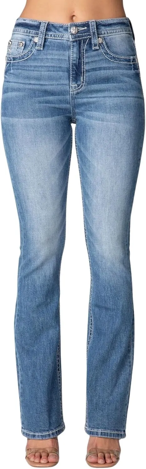 Miss Me Women's Winged Faux Flap Pocket Mid-Rise Bootcut Jeans