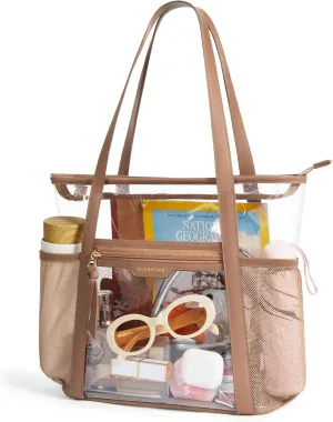 Missnine Clear Bag for Stadium Events Thick PVC Clear Tote Bag for Women with Side Mesh Pockets for Sports Concert Lunch Work