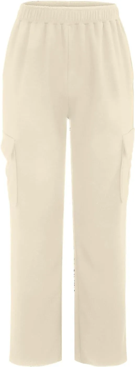 Miyaomn Women's Elastic Waisted Athletic Cargo Trackpants Casual Solid Workout Running Open Bottom Joggers with Flap Pockets