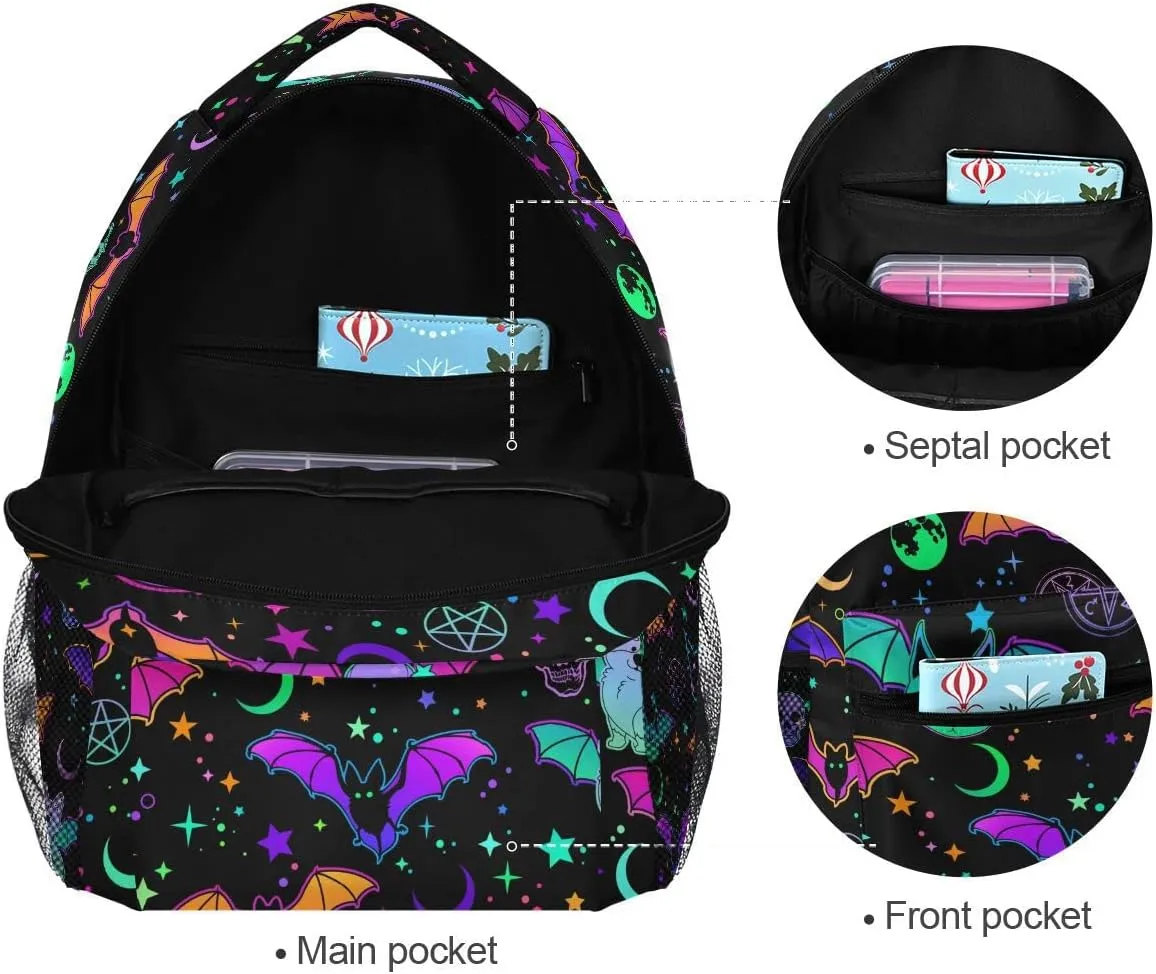 MNSRUU Student School Bag Magic Skulls Bat and Animal Backpack for Girls Boys College Bookbag Laptop Rucksack Travel Backpack for Adult Teen Casual Daypack