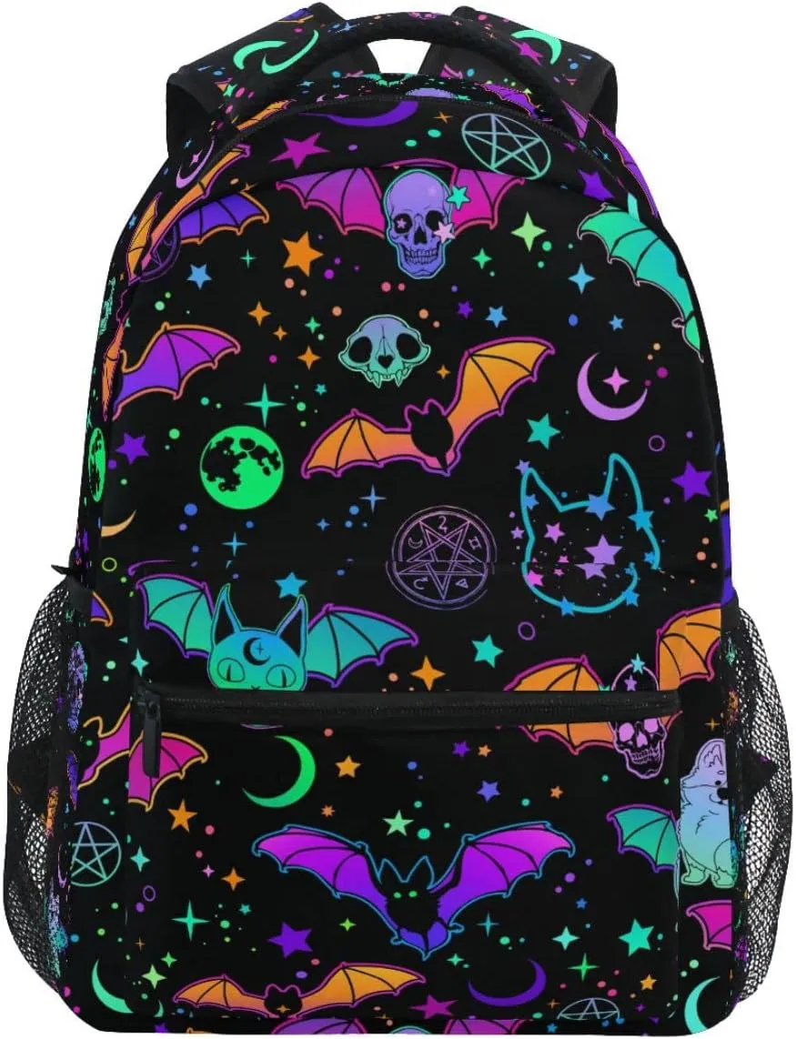 MNSRUU Student School Bag Magic Skulls Bat and Animal Backpack for Girls Boys College Bookbag Laptop Rucksack Travel Backpack for Adult Teen Casual Daypack