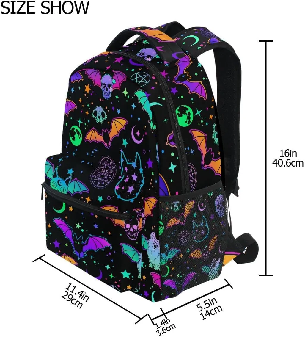MNSRUU Student School Bag Magic Skulls Bat and Animal Backpack for Girls Boys College Bookbag Laptop Rucksack Travel Backpack for Adult Teen Casual Daypack