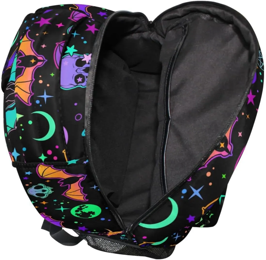 MNSRUU Student School Bag Magic Skulls Bat and Animal Backpack for Girls Boys College Bookbag Laptop Rucksack Travel Backpack for Adult Teen Casual Daypack