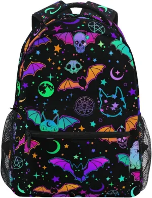 MNSRUU Student School Bag Magic Skulls Bat and Animal Backpack for Girls Boys College Bookbag Laptop Rucksack Travel Backpack for Adult Teen Casual Daypack