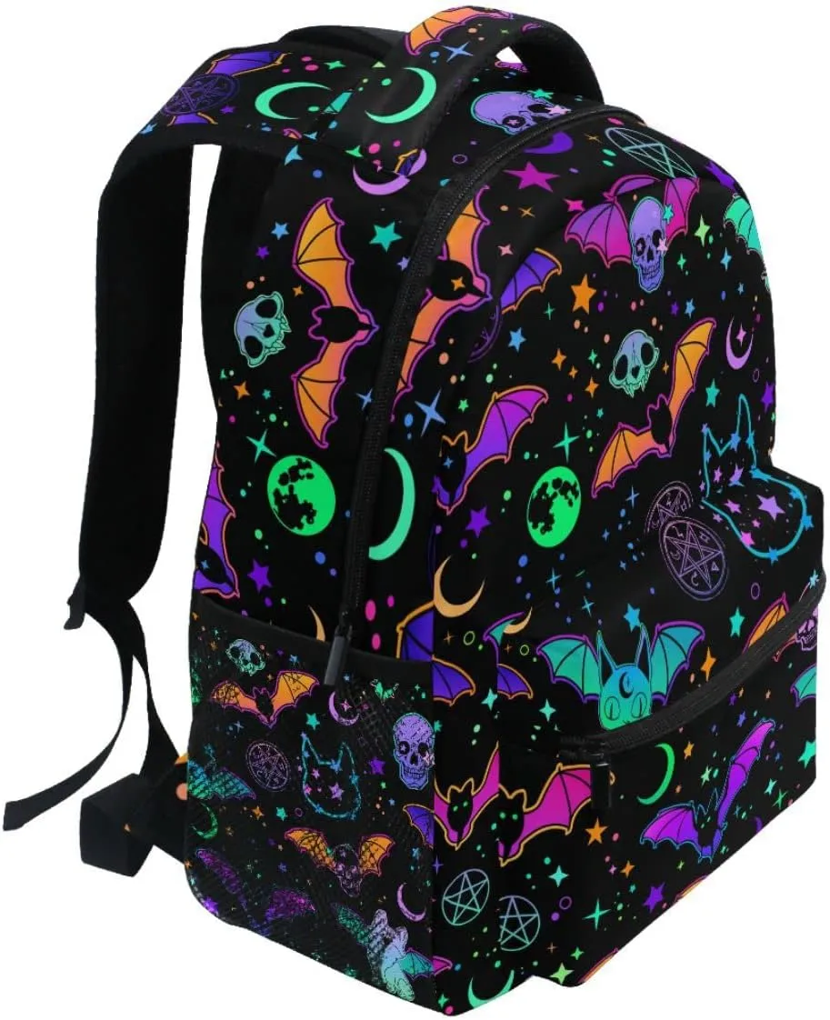 MNSRUU Student School Bag Magic Skulls Bat and Animal Backpack for Girls Boys College Bookbag Laptop Rucksack Travel Backpack for Adult Teen Casual Daypack
