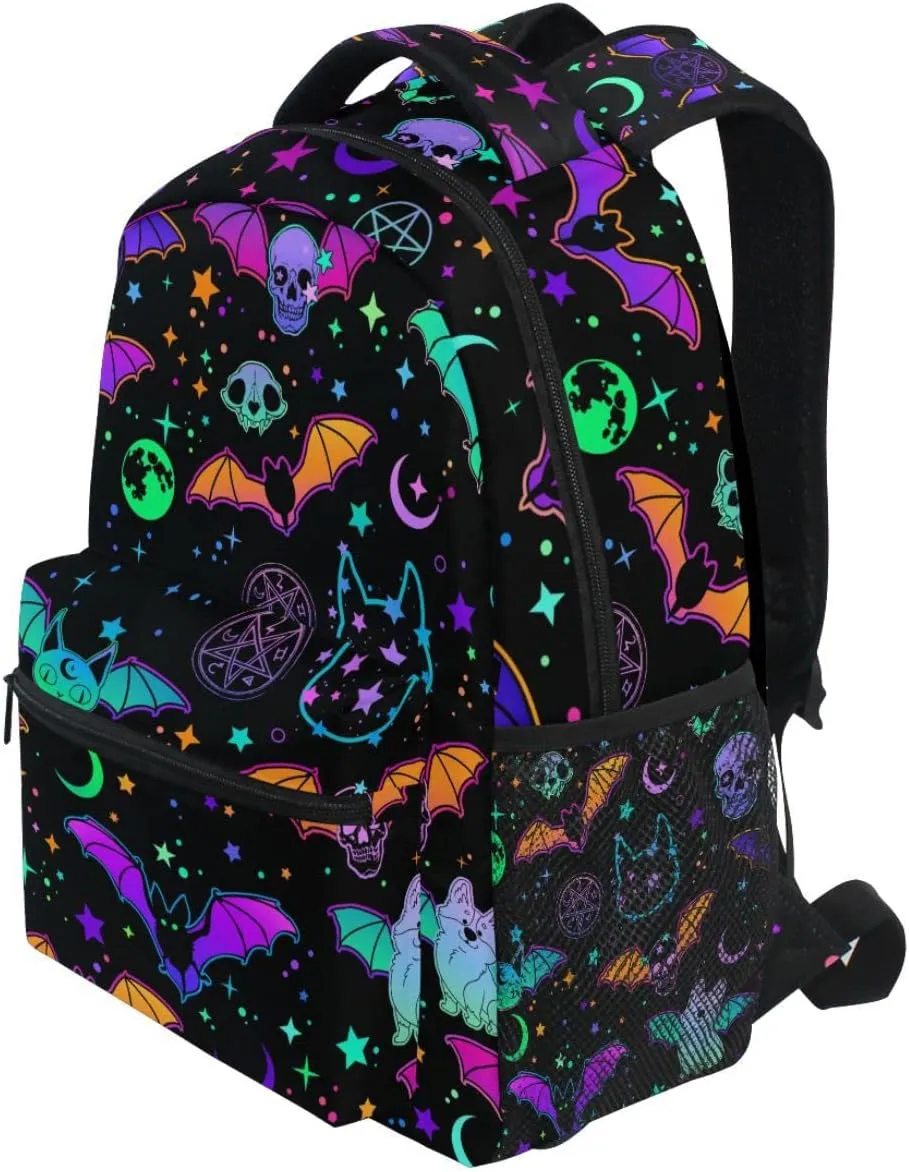 MNSRUU Student School Bag Magic Skulls Bat and Animal Backpack for Girls Boys College Bookbag Laptop Rucksack Travel Backpack for Adult Teen Casual Daypack